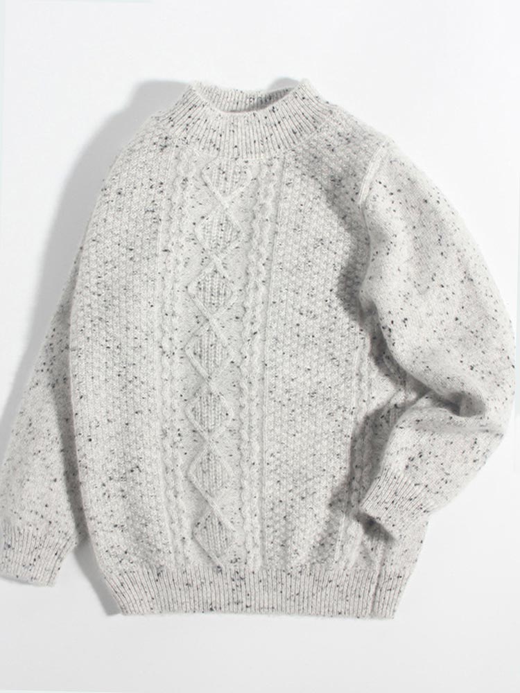 (image for) Kids Speckled Light Grey Cable Knit Textured Cashmere Sweater